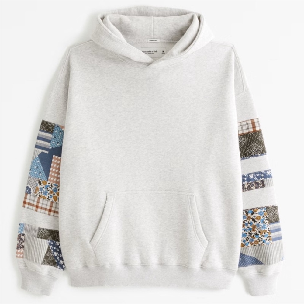 Abercrombie & Fitch Gray Hoodie with Patchwork Sleeves